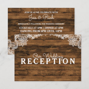Invitation Réception de mariage en bois de grange rustique et