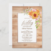 Invitation Réception de mariage en bois de tournesol Floral (Devant)