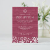 Invitation Réception de mariage en bois floral rustique rouge (Debout devant)