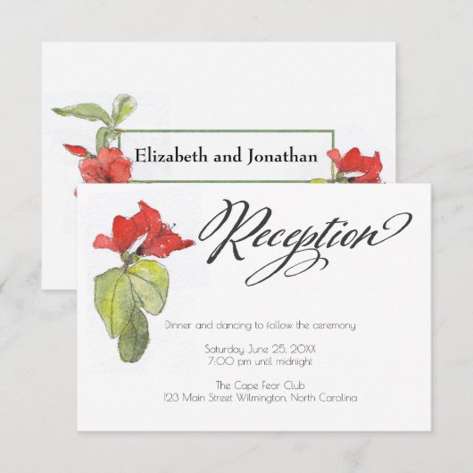 Invitation Réception de mariage en calligraphie de fleurs rou (Devant / Derrière)