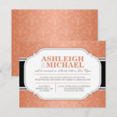 Invitation Réception de mariage en damassé gris et orange uni (Devant / Derrière)