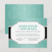 Invitation Réception de mariage en damassé gris et sarcelle s (Devant / Derrière)