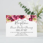 Invitation Réception de mariage en fleurs bordeaux rose paste (Debout devant)