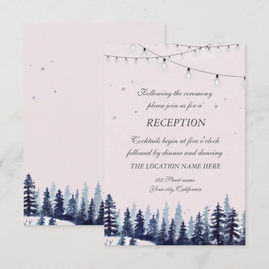 Invitation Réception de mariage en forêt, bois, pins (Devant / Derrière)
