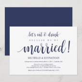 Invitation Réception de mariage en fuite bleu marine rustique (Devant / Derrière)