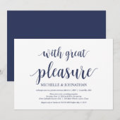 Invitation Réception de mariage en fuite bleu marine rustique (Devant / Derrière)
