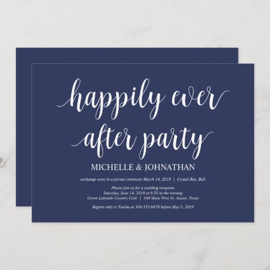 Invitation Réception de mariage en fuite champêtre bleu marin (Devant / Derrière)