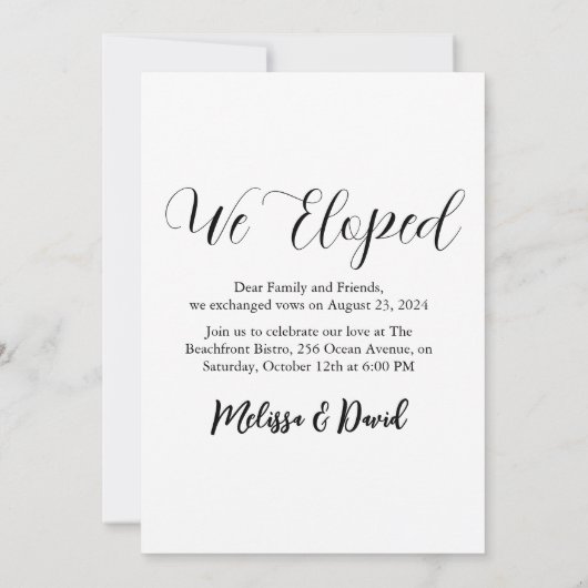 Invitation réception de mariage en fuite moderne et heureuse (Dos)