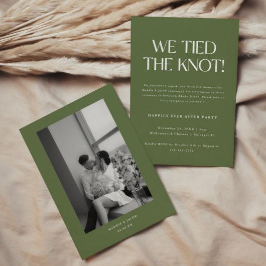 Invitation Réception de mariage en fuite moderne vert olive