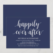 Invitation Réception de mariage en fuite rustique bleu marine (Devant / Derrière)
