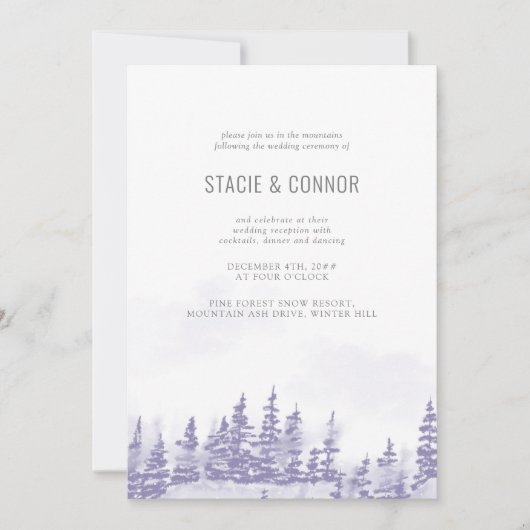 Invitation Réception de mariage en gris lavande en forêt hive (Devant)