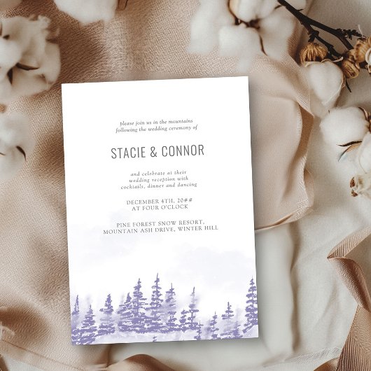 Invitation Réception de mariage en gris lavande en forêt hive