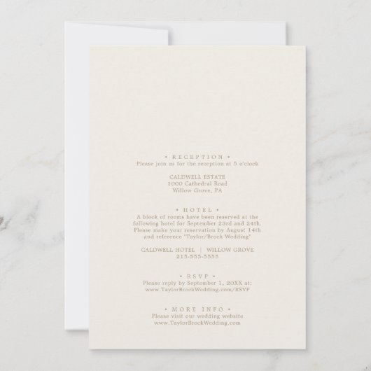 Invitation Réception de mariage en ivoire calligraphié or rom (Dos)