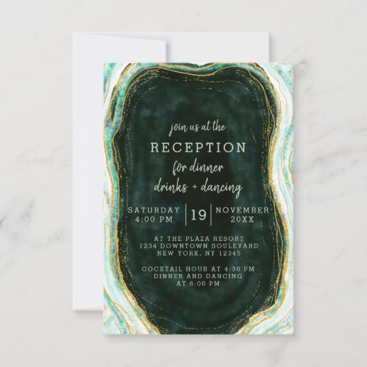 Invitation Réception de mariage en marbre d'agate vert sarcel (Devant)
