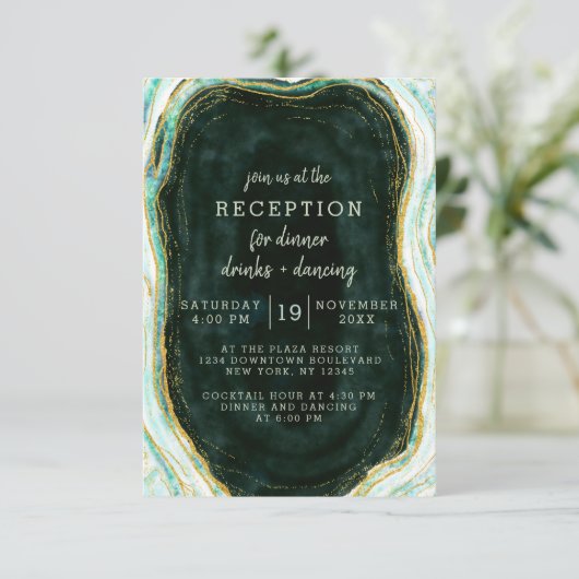 Invitation Réception de mariage en marbre sarcelle vert et or (Debout devant)