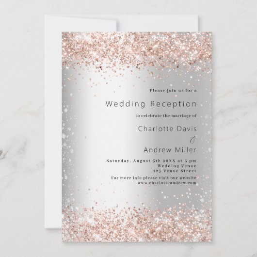 Invitation Réception de mariage en or rose argenté (Devant)