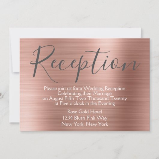 Invitation Réception de mariage en or rose rose pâle (Devant)