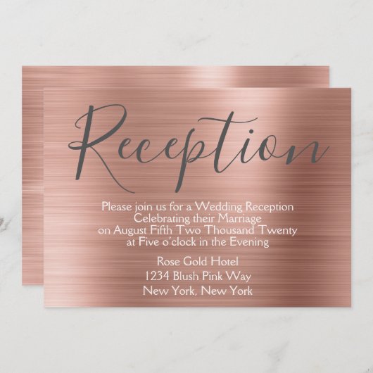 Invitation Réception de mariage en or rose rose pâle (Devant / Derrière)