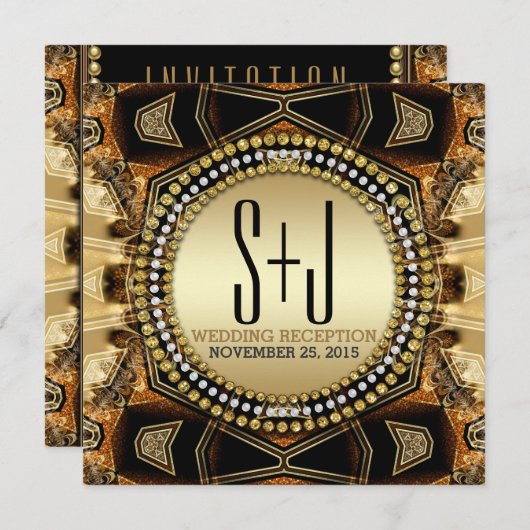 Invitation Réception de mariage en satin doré médiéval bohème (Devant / Derrière)