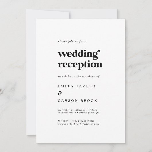 Invitation Réception de mariage en typographie noire moderne (Devant)