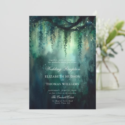 Invitation Réception de mariage Enchanted Forest Greenery (Debout devant)