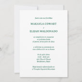 Invitation Réception de mariage espagnole verte et blanche (Devant)