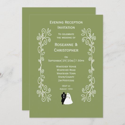 Invitation Réception De Mariage Et De Mariage Verte Sage (Devant / Derrière)