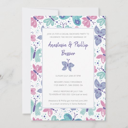 Invitation Réception de mariage et fuite amoureuse de papillo (Devant)