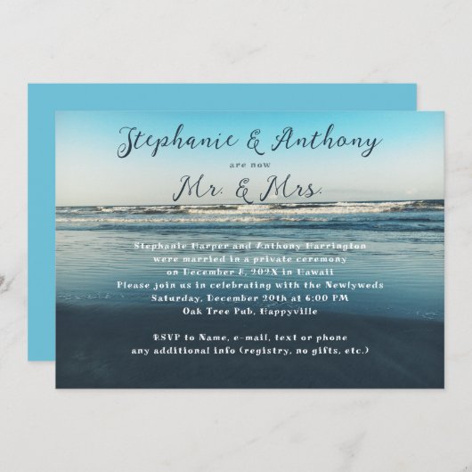 Invitation Réception de mariage et soirée d'annonce en mer bl (Devant / Derrière)