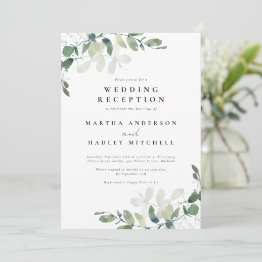 Invitation Réception de mariage Eucalyptus (Debout devant)