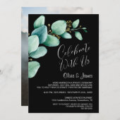 Invitation Réception de mariage Eucalyptus Noir (Devant / Derrière)