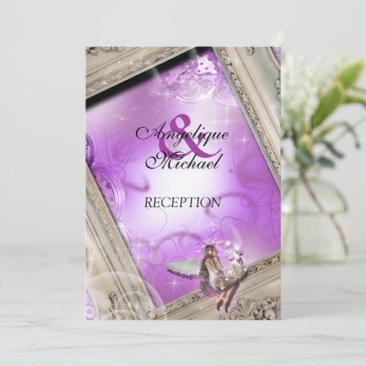 Invitation Réception de mariage Fairytale or violet (Debout devant)