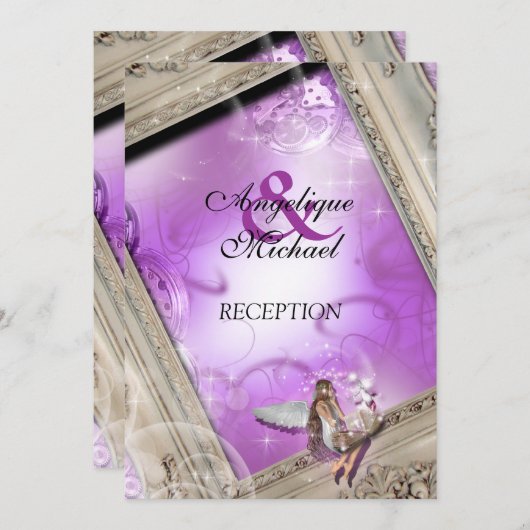 Invitation Réception de mariage Fairytale or violet (Devant / Derrière)