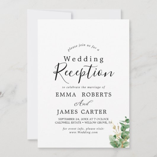 Invitation Réception de mariage Feuillage aéré et feuille d'o (Devant)