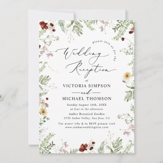 Invitation Réception De Mariage Fleur sauvage Boho Simple (Devant)