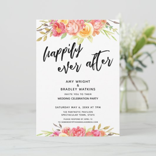 Invitation Réception de mariage fleuri lumineux pour toujours (Debout devant)