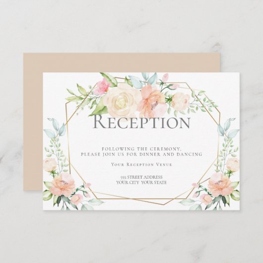 Invitation RÉCEPTION DE MARIAGE | Fleurs aquarelles corail ro (Devant / Derrière)