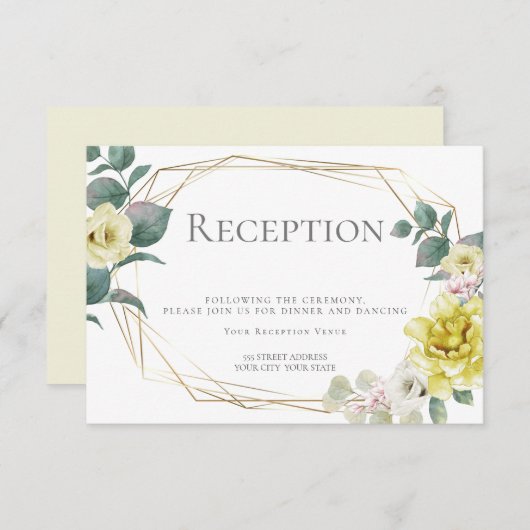 Invitation Réception de mariage | Fleurs de paeonie jaune (Devant / Derrière)