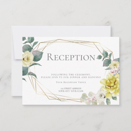 Invitation Réception de mariage | Fleurs de Pivoine Jaune (Devant)