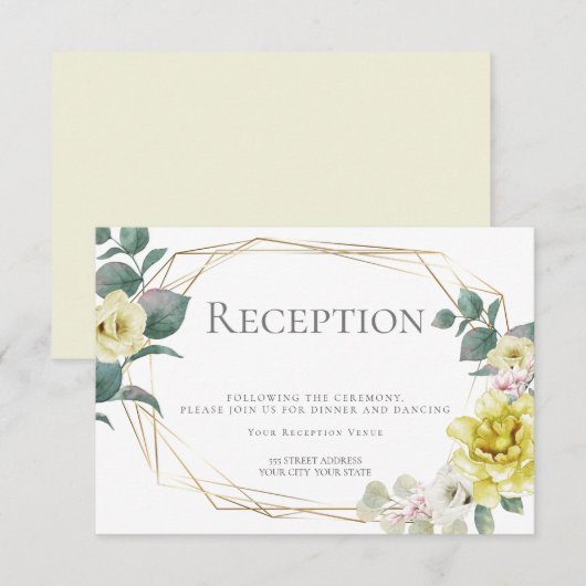 Invitation Réception de mariage | Fleurs de Pivoine Jaune (Devant / Derrière)