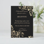 Invitation Réception de mariage Fleurs dorées Chic Élégant (Debout devant)