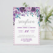 Invitation Réception de mariage Fleurs violettes et argent (Debout devant)