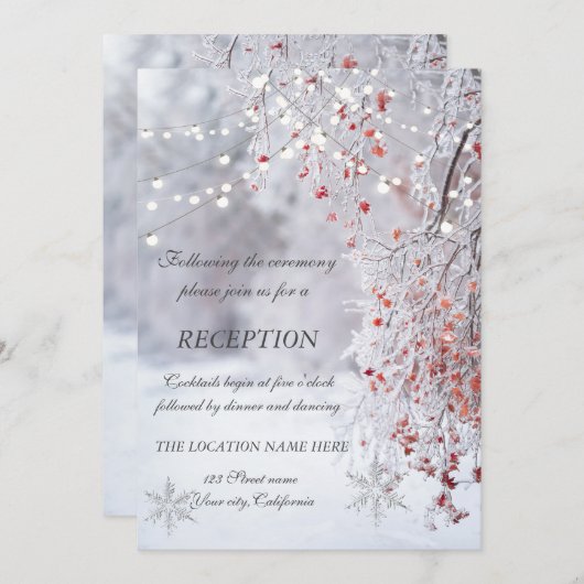 Invitation Réception de mariage flocons de neige de pays des  (Devant / Derrière)