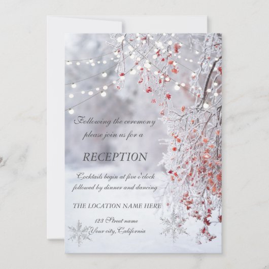 Invitation Réception de mariage flocons de neige de Winter Wo (Devant)