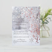 Invitation Réception de mariage flocons de neige Winter Wonde (Debout devant)