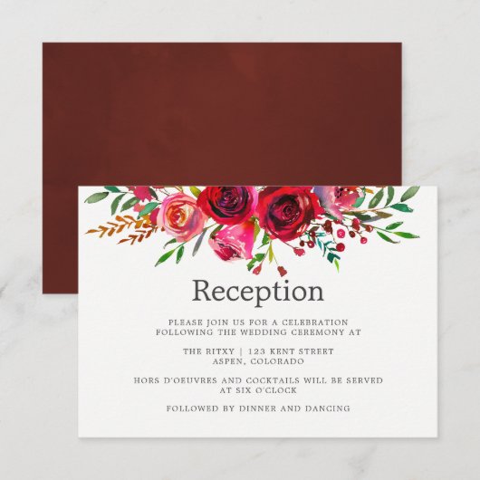 Invitation Réception de mariage floral aquarelle (Devant / Derrière)