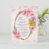 Invitation Réception de mariage floral aquarelle rose (Debout devant)