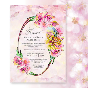 Invitation Réception de mariage floral aquarelle rose