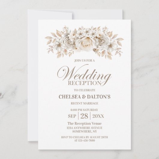Invitation Réception De Mariage Floral Blanc (Devant)