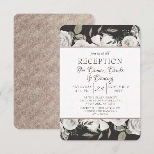 Invitation Réception de mariage floral blanc vintage Cherish (Devant / Derrière)